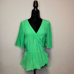 LOFT Green Blouse with Tie